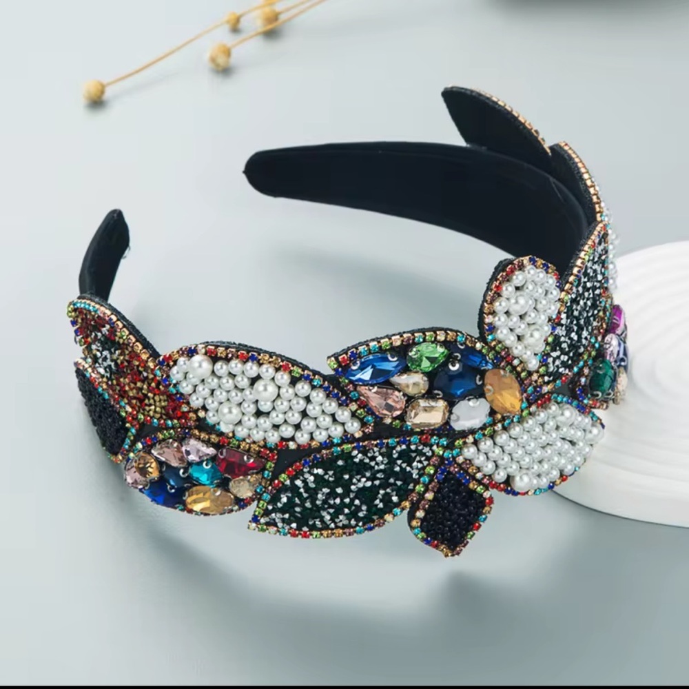 Embellished Black and Multicolor Headband